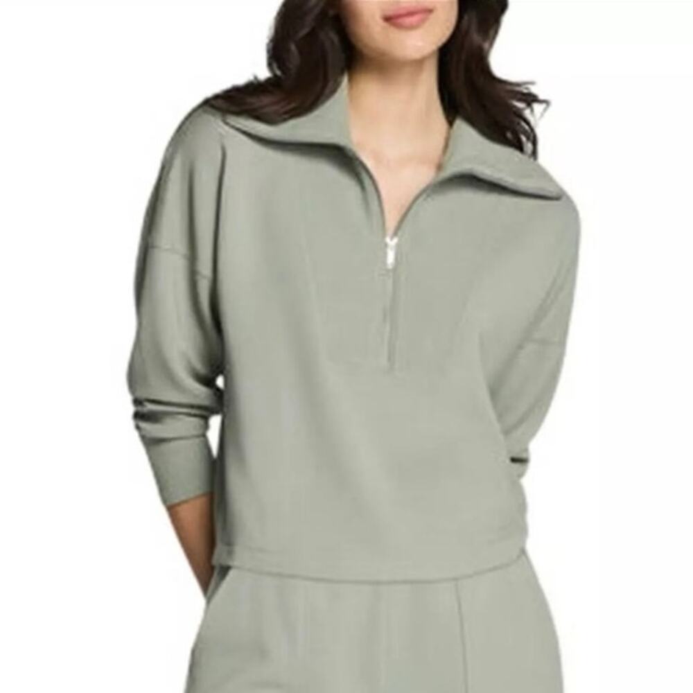 Spanx AirEssentials Size XS French Rib Half Zip Pullover Sweatshirt Sage Brush
